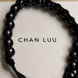 Chan Luu Black Leather Bracelet with Silver Button.  Black/charcoal Pearls.